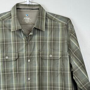 KÜHL XL Green Plaid Long Sleeve Button Down Hiking Shirt Outdoor Style 7167